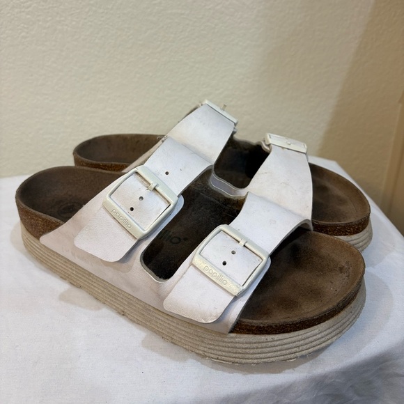 Papillio by Birkenstock Platform Sandals White Adjustable Buckle Slides Size 39 - Picture 2 of 6